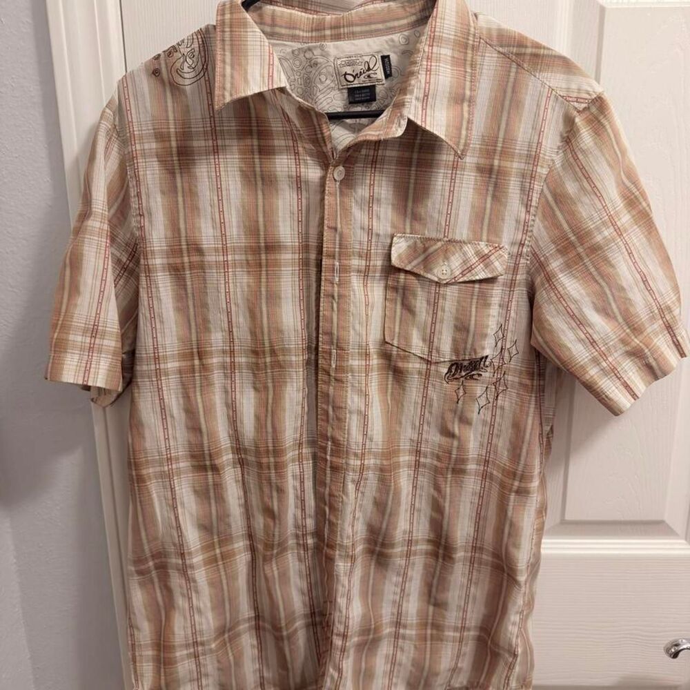 O'Neill Embroidered Plaid Button-Up - Brown/Tan - M (2006-2009)